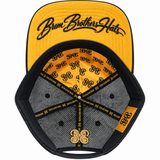 Golden Halo gold suede under brim with Brim Brothers Hats embroidery and BB lining